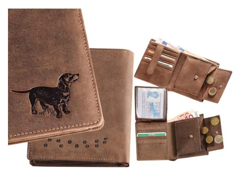 kožená peněženka "na výšku" - hladkosrstý jezevčík