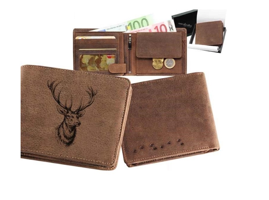 kožená peněženka "na šířku" - jelení hlava